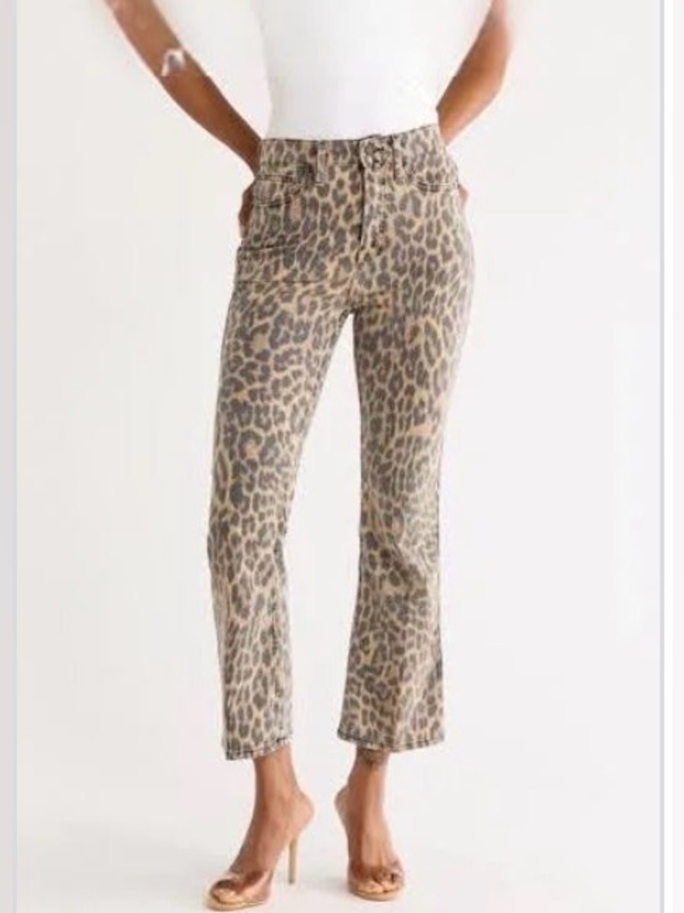 Good American High Rise Leopard Print Kick Flare Jeans - 8 / 29 Like New! - Picture 4 of 10
